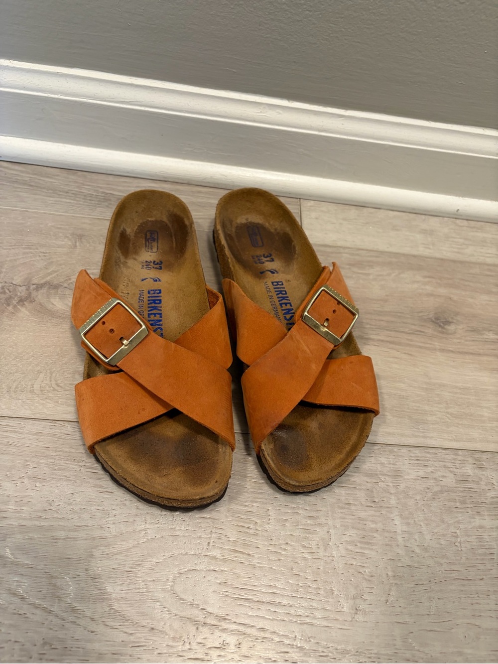 Birkenstock Women's Orange Suede Crisscross Sandals